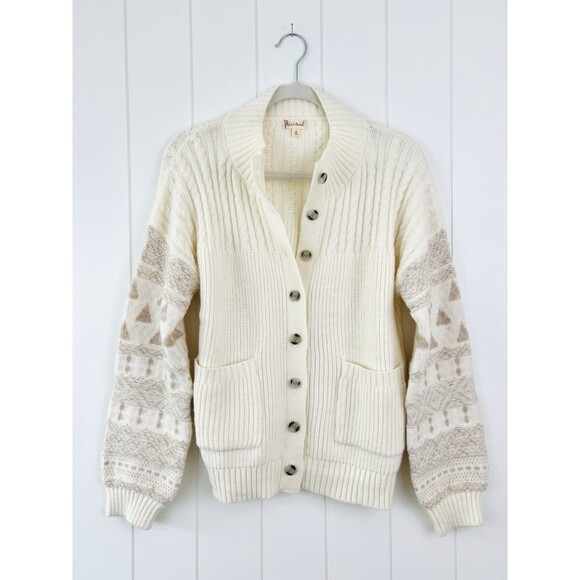 Hem & Thread Sweaters - Hem & Thread Ivory Super Soft Knitted Aztec Cardigan Boho Southwestern Sweater S